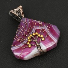Tree Of Life Solar Agate Gemstone Copper Wire Pendant Jewelry 2.2