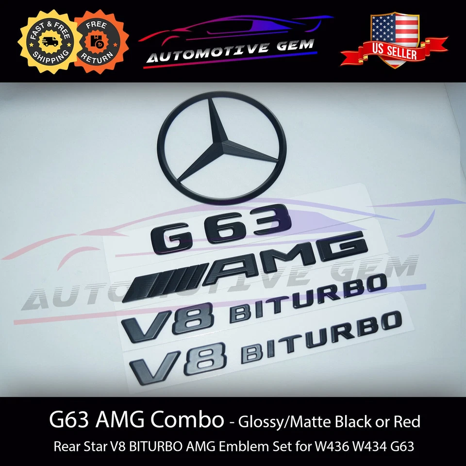 Juego combinado insignia negra emblema estrella trasera G63 AMG V8 BITURBO para Mercedes W463 W464 Foto 2 de 4