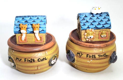 Ceramic Set of Noah's Ark Trinket Boxes for First Tooth and First Curl