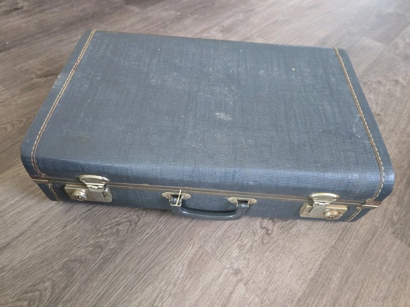 Mid Century Continental Luggage with Brass Trim. 21 x 13 x 6in Vintage 