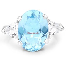 Natural Blue Topaz Gemstone With 18K White Gold Plated Silver Women's Ring 190