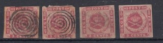 Indias Occidentales Danesas. c.1855 1866 3c carmín x 4 sellos