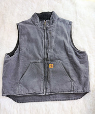 Carhartt Men's Grey Sherpa Lined Full Zip Stand-Up Collar Work Vest Gray 2XL