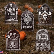 5PC 17" Halloween Tombstone Decorations - Outdoor Plastic Graveyard Headstones