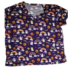 Serene Uniforms 2X Halloween Scrub Top Boo Spooktacular Unicorn Rainbows Women