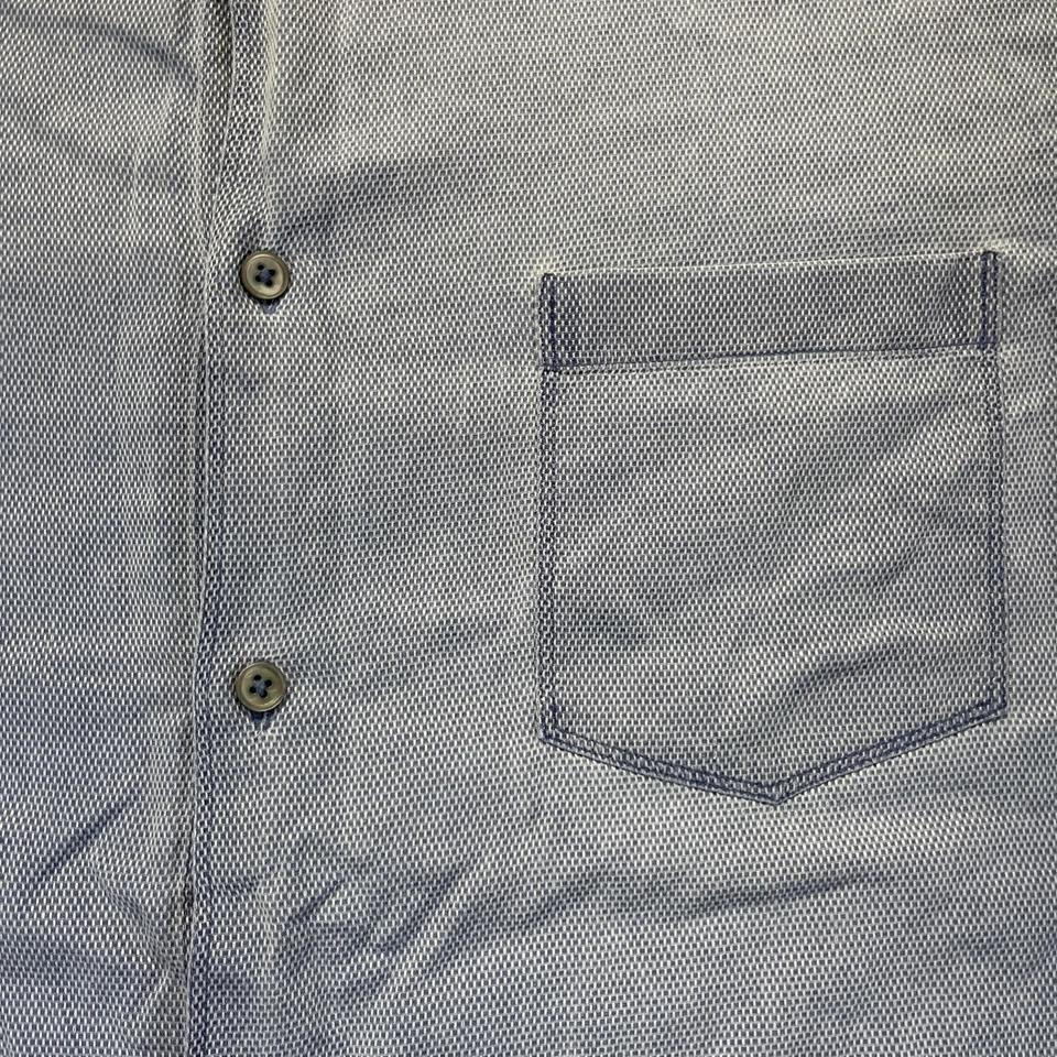 Camisa M. GORDON Para Hombre Grande Seda Mezcla Algodón Abotonada Manga Larga Azul Foto 2 de 4