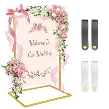 Wedding Welcome Sign Stand with 4 Leather Straps for Hanging, 50"x30"x20" Gold