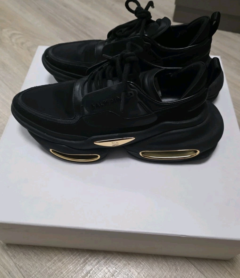 Balmain — Balmain B-Bold Sneakers Black Leather Suede Size 7