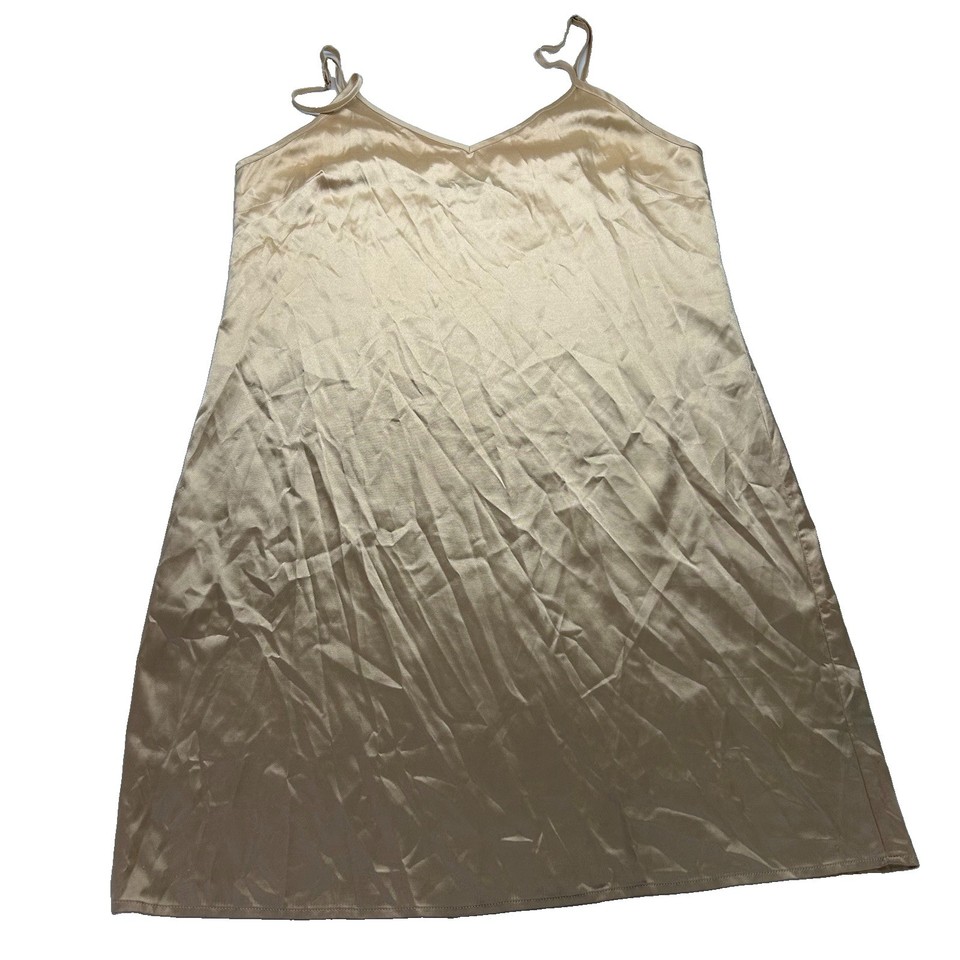 Stitch Ministry Womens Gold Satin V-Neck Slip Dress Size 10 Adjustable Straps