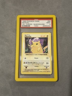 CD PROMO Pikachu 58/102 Shadowless 1999 WOTC Yellow Cheeks PSA 9