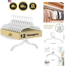 Quality Clear Plastic Hangers 12 Pack - Durable Crystal Cut Heavy Duty Hanger...