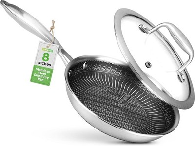 8  Stir Fry Pan with Glass Lid   Non-Stick Frying Pan, Triply Stainless Steel