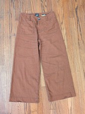 Maeve Colette Anthropologie Wide Leg Cropped Brown Linen Petite Pants 27p