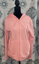 adidas women Essentials 3-Stripes Full-Zip Hoodie - Pink/White LARGE