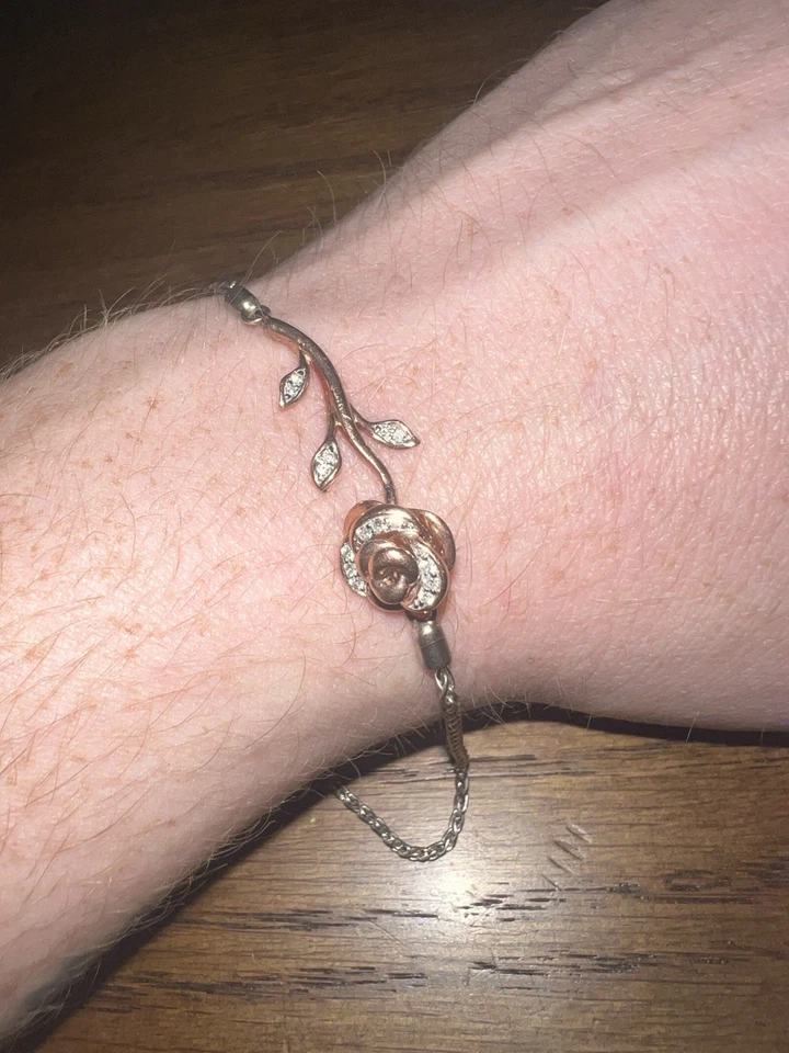 DISNEY Sterling Silver & 10k Rose Gold Rose Diamond Bolo Slide bracelet - Image 4 of 4