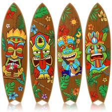 Blulu 4 Pcs Tiki Theme Surfboard Wall Decor Surfboard Wall Hanging Sign