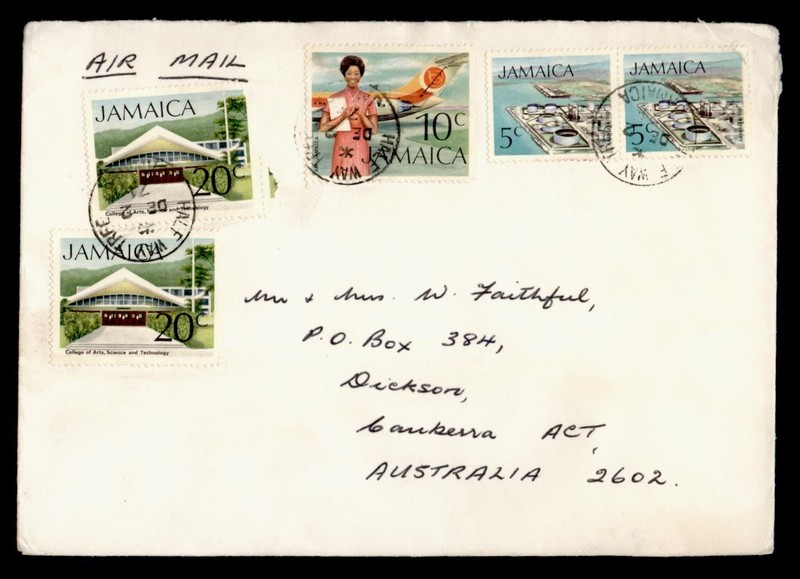 DR WHO 1971 JAMAICA HALF WAY TREE AIRMAIL TO AUSTRALIA R56253
