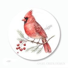 HOLIDAY CARDINAL ON BRANCH SCRAPBOOK STICKERS ENVELOPE SEALS CHRISTMAS FAVORS