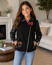 Disney Store Minnie Mouse Moto Jacket Girls 9/10 Black Plaid Faux Leather NWT