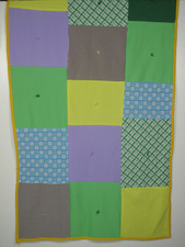 VTG Patchwork Quilt Lap Throw Blanket Geometric Green Yellow Handmade 29" x 45"