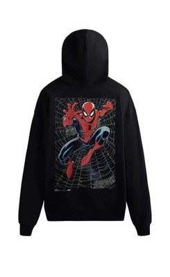 Kith x Marvel Spider-Man Web Logo Black Hoodie Brand New Size XL