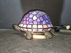 Vintage Blue Stained Glass Tiffany Style Turtle Accent Table Lamp Night Light!