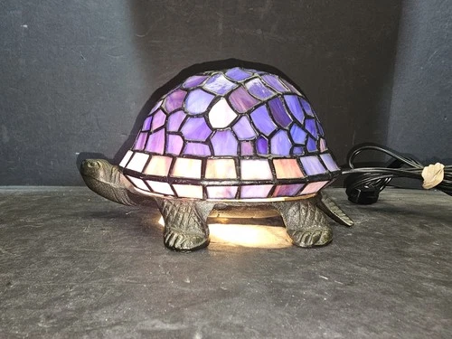 Vintage Blue Stained Glass Tiffany Style Turtle Accent Table Lamp Night Light!