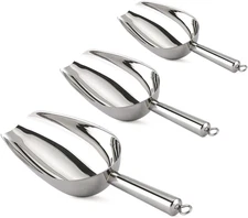 Ice Scoop Set of 3, Stainless Steel Metal Scoops for Food Popcorn Sweet Candy, R