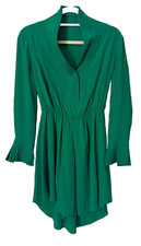 Alexander McQueen Long Sleeve Emerald Green Georgette Silk Shirt Dress Size 2