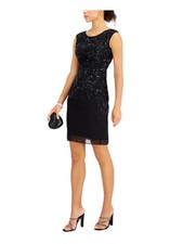 JKARA Womens Black Open-back Sleeveless Round Neck Short Cocktail Sheath Dress 4