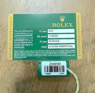 VINTAGE ORIGINAL ROLEX 116509 DAYTONA WATCH CARD TAG 2007 WHITE GOLD 260330005DA