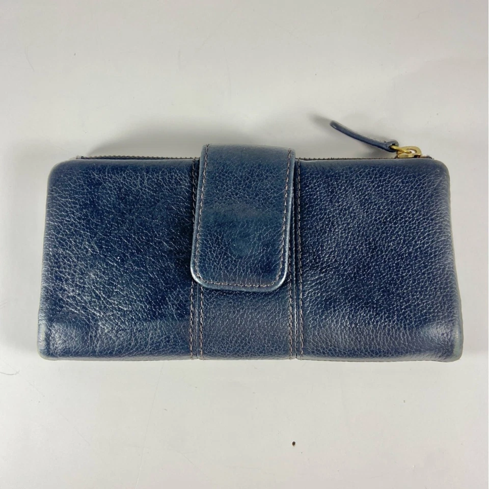 Cartera vintage FOSSIL Ella cuero negro doble pliegue con herrajes de latón y2k años 90 Foto 2 de 4