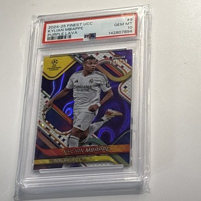 Pop 2 !! 2024-25 PSA 10 Topps Finest UCC Kylian Mbappe Purple Lava /199 #9