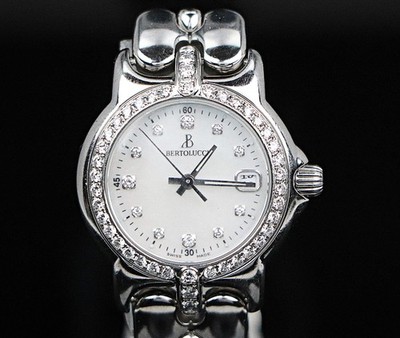 Bertolucci Steel 28mm Pulchra Original Diamond Bezel Mother Of Pearl Dial Watch