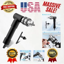 90-Degree Cordless Right Angle Drill Adapter with Adjustable Handle, 3/8" Chuck