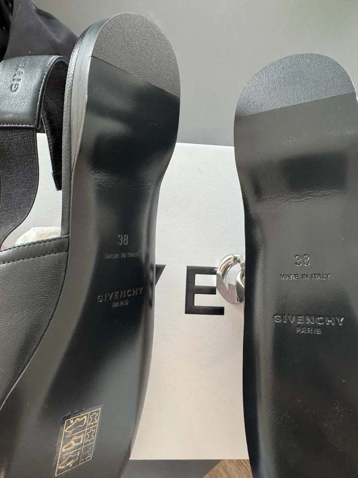 GIVENCHY Negro Rivington Logo Cuero Cordones Planos Mules Talla 38 EE. UU. 8 EN MUY BUENA CONDICIÓN Foto 4 de 4