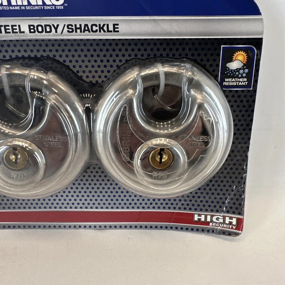 Brinks Discus Padlock 3 Pack Stainless Steel 70mm Keyed Alike with 5/8in Shackle - Image 4 of 4