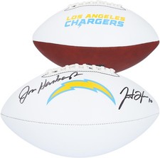 Justin Herbert and Jim Harbaugh Chargers Signed Franklin White Panel Football