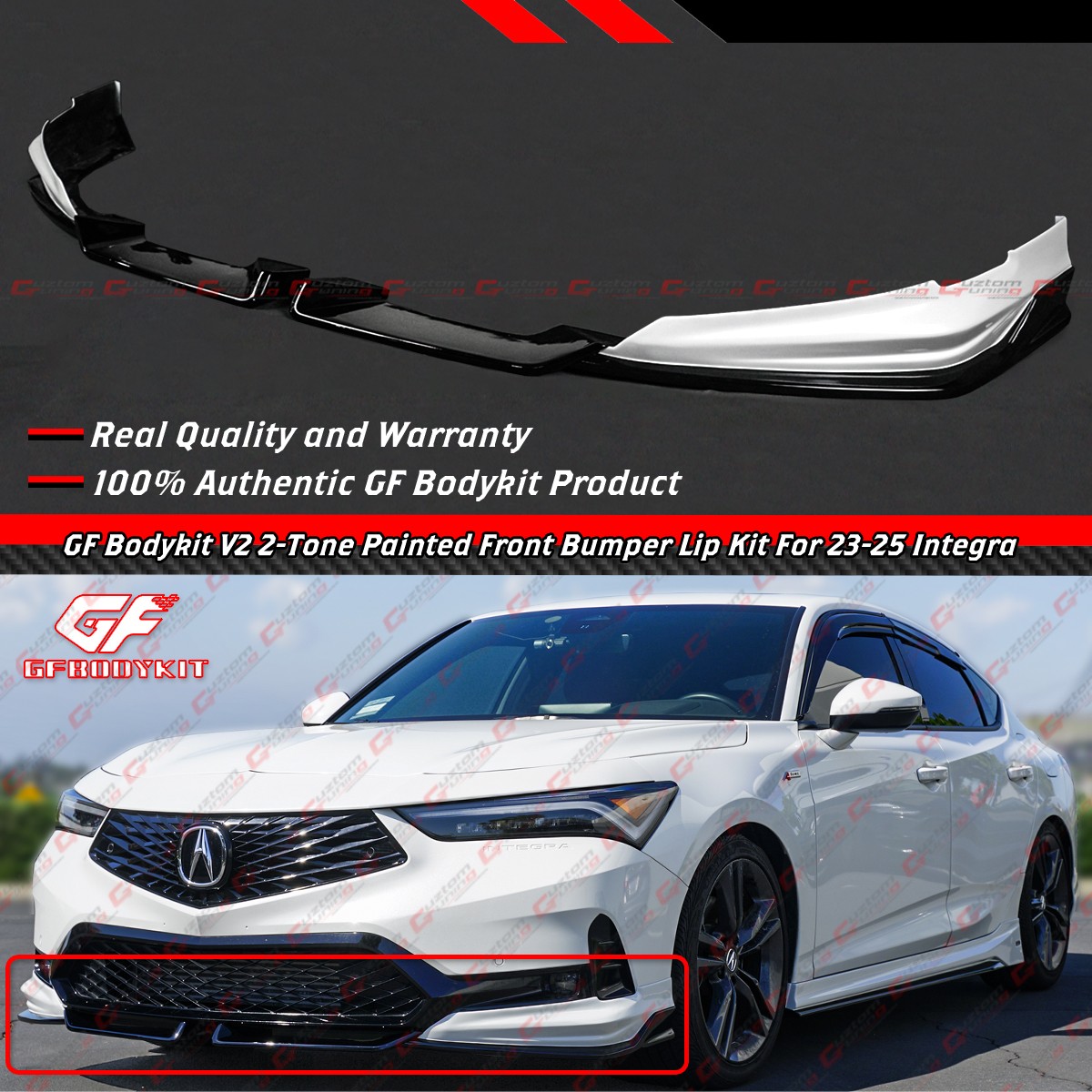 For 23-26 Acura Integra GF Bodykit V2 Pearl White Black Front Bumper Lip Spoiler