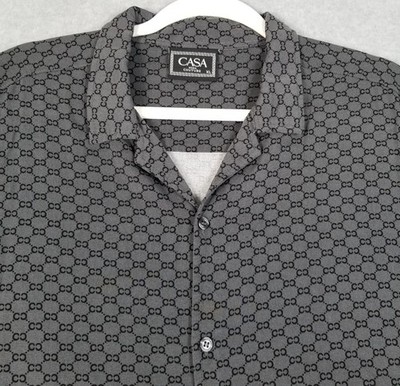 CASAMODA Button Up Shirt Men s Extra Large XL Gray Black All Over Print Chains