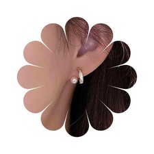 Boho Circle Pearl Stud Earrings Gold Half Open Circle Earrings Pearl Hoop Huggie