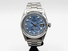 Estate $13,000 ROLEX DATE 34mm BLUE MOP Diamond SS Mens Watch SERVICED