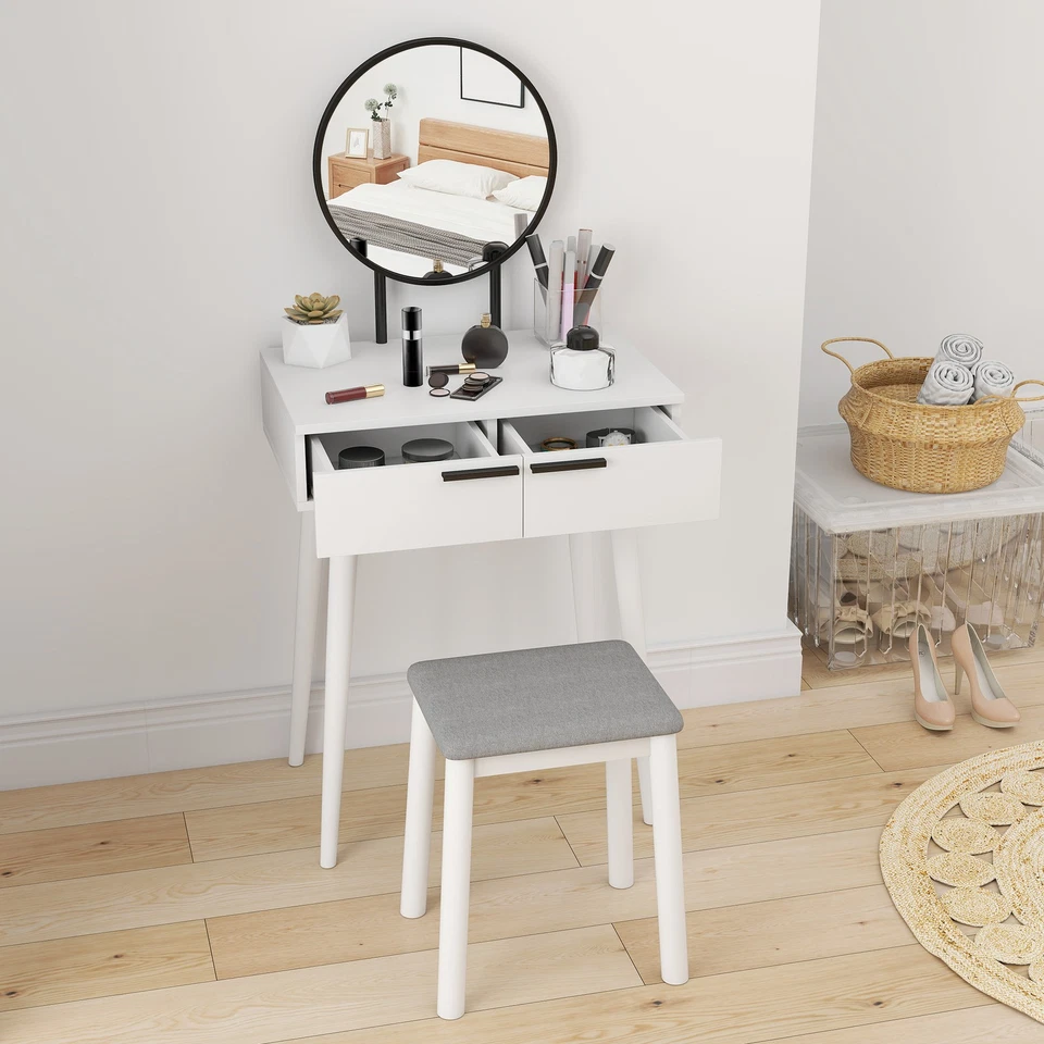 HOMCOM Dressing Table Vanity Set Make Up Desk with Mirror & Stool White - Image 4 of 4