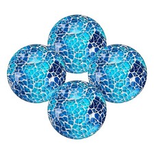 4 Pcs 2.4 in Glass Decorative Balls for Bowls, Mosaic Glass Balls, Blue+White