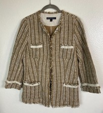 Lafayette 148 New York Women virgin wool Blend Tweed Blazer Jacket Sz 6 Tan Beig
