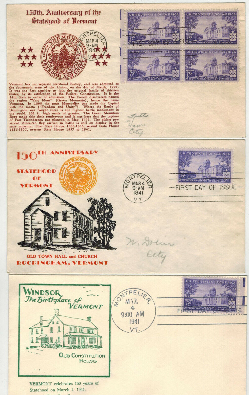 psvt 46 1941 VERMONT 903 SET COLLECTION OF 26 VARIOUS FDCs INCLU