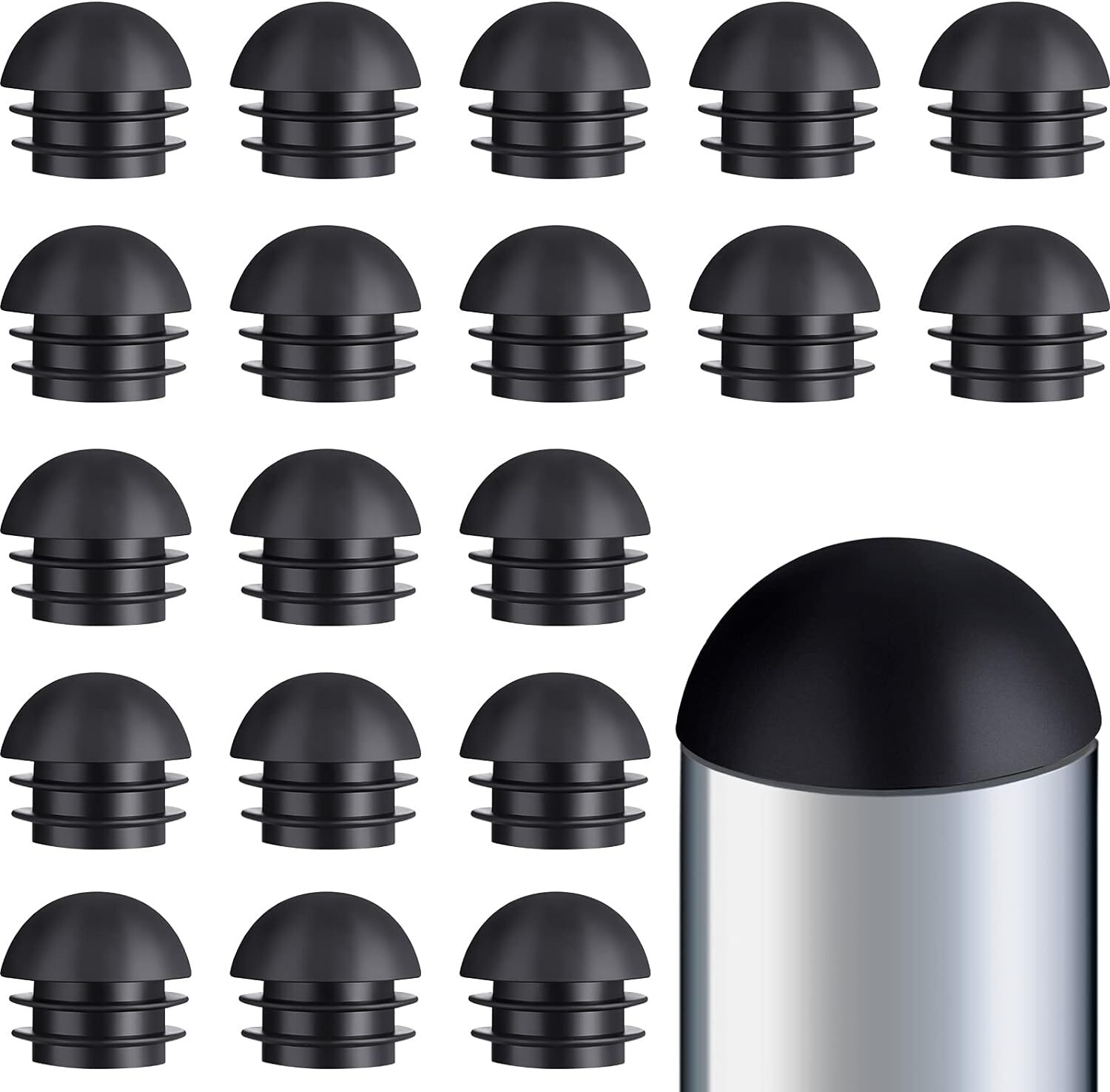 20 Pieces 1 Inch round Black Plastic End Caps Plugs Chair Leg Inserts ...