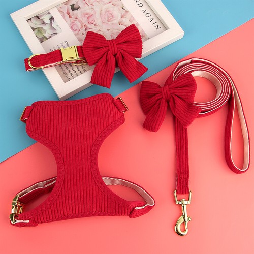3pcs Cute Bow Tie Dog Collar & Harness & Leash Soft Mesh Walking Vest Adjustable - Picture 20 of 60
