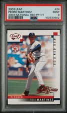 2003 LEAF NATIONAL RED PRESS PROOF PARALLEL #24 PEDRO MARTINEZ #1/1 PSA 9 MINT