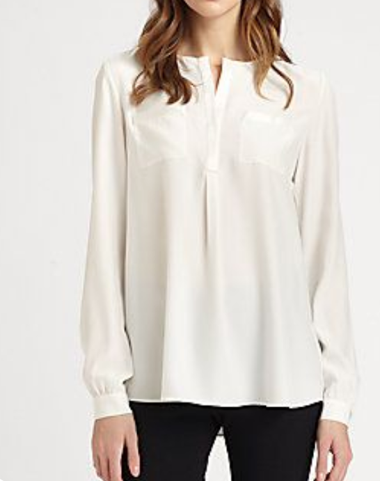 LAFAYETTE 148 NEW YORK Size 6 Samantha Silk Blouse Cream Ivory Off White Swingy